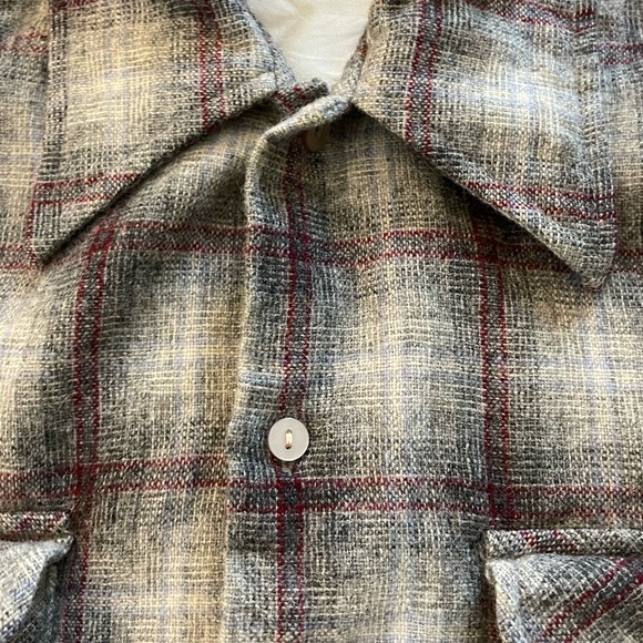 Campus Vintage 1950’s Heather Check Patch Pocket Wool Sport Shirt Size M - Picture 3 of 5